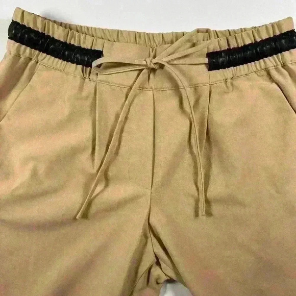 ZARA Tailored Dress Pants Relaxed Fit Tan Black Leather Drawstring Women Small - Picture 2 of 8